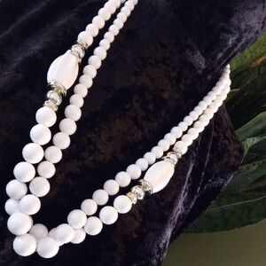 White Beaded Modern With Gold Accents maximilest Necklace